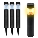 Spetebo Roestvrij stalen tuinpadverlichting op zonne-energie, 42 x 8 cm, set van 4 in antraciet, tuinpadverlichting, warm wit, zonnelamp, tuinlicht, buitenverlichting, decoratieve verlichting op