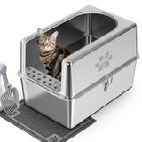 OEM BeiJingLiangPinJiaZuoKeJiWenHuaFaZhanYouXianGongSi Kattenbak - RVS met deksel - XL uitneembare binnenbak - 40 cm hoge rand - Robuust - Geurvrij - Gemakkelijk te reinigen - Inclusief schepje