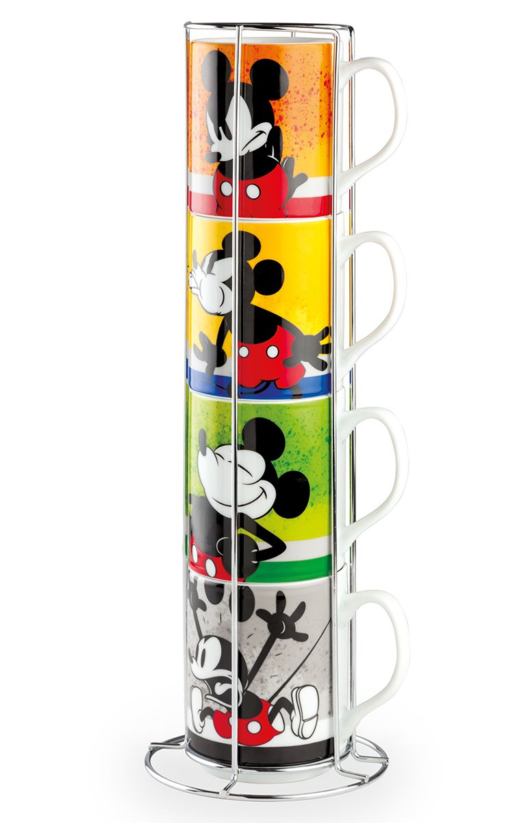 Egan Mickey I Am - Set of 4 Stackable Mugs with Metal Rack - 0.35L - Multicolor