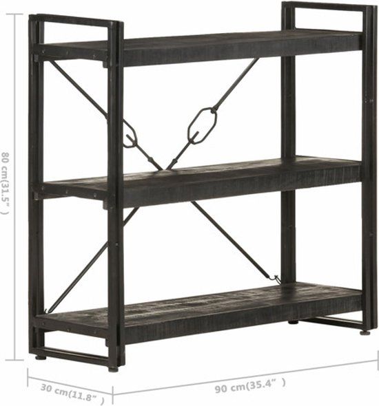 vidaXL Boekenkast met 3 schappen 90x30x80 cm massief mangohout