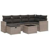 vidaXL 6-delige Loungeset met Kussens, Poly Rattan, Grijs
