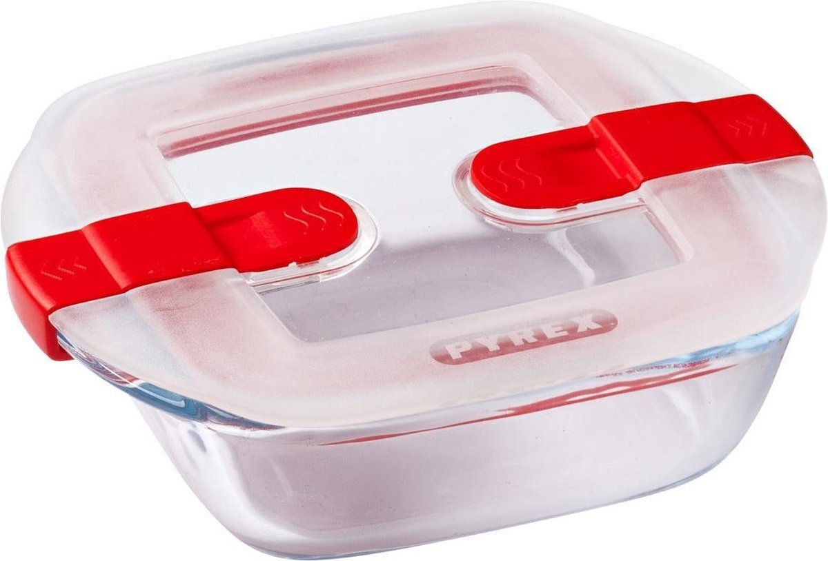 Pyrex Cook & Heat Voedselcontainer Vierkant - Inclusief Deksel - Borosilicaatglas - 14x12 cm - Transparant