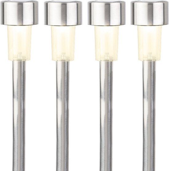 4x LED Solar tuinverlichting zilver - 36cm - Warm wit