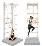 Merkloos Gymnastiekladder Volwassenen - Wandladder Hout - 210 cm - Met Turnringen en Touw