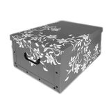 Merkloos / Sans marque Opbergbox - grijs met witte bloemen - 49 l - 53 x 39 x 24 cm