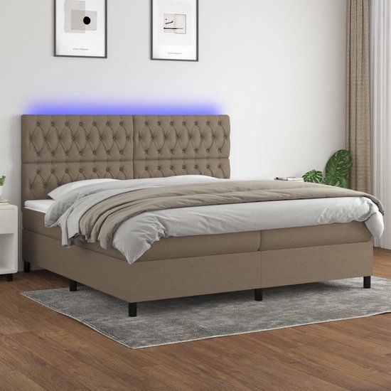 vidaXL Boxspring met matras en LED stof taupe 200x200 cm