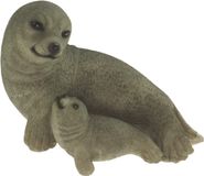 Merkloos / Sans marque Beeldje zeehond met baby - grijs - polystone - 11 cm - tuindecoratie dier