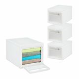 Relaxdays Opbergdozen, set van 4 stuks, kunststof, stapelbaar, 31 liter, met deksel en deur, halftransparant, kunststof, wit