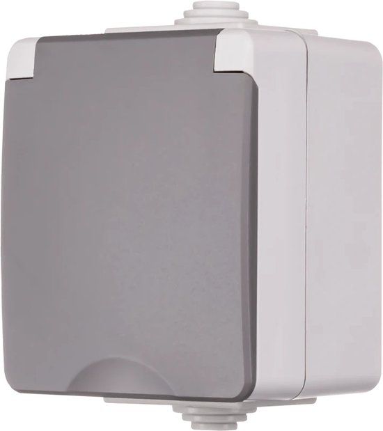Opbouw Wandcontactdoos IP55 - Grijs - 12 cm - 1 Stopcontact - Met Aan/Uit Schakelaar