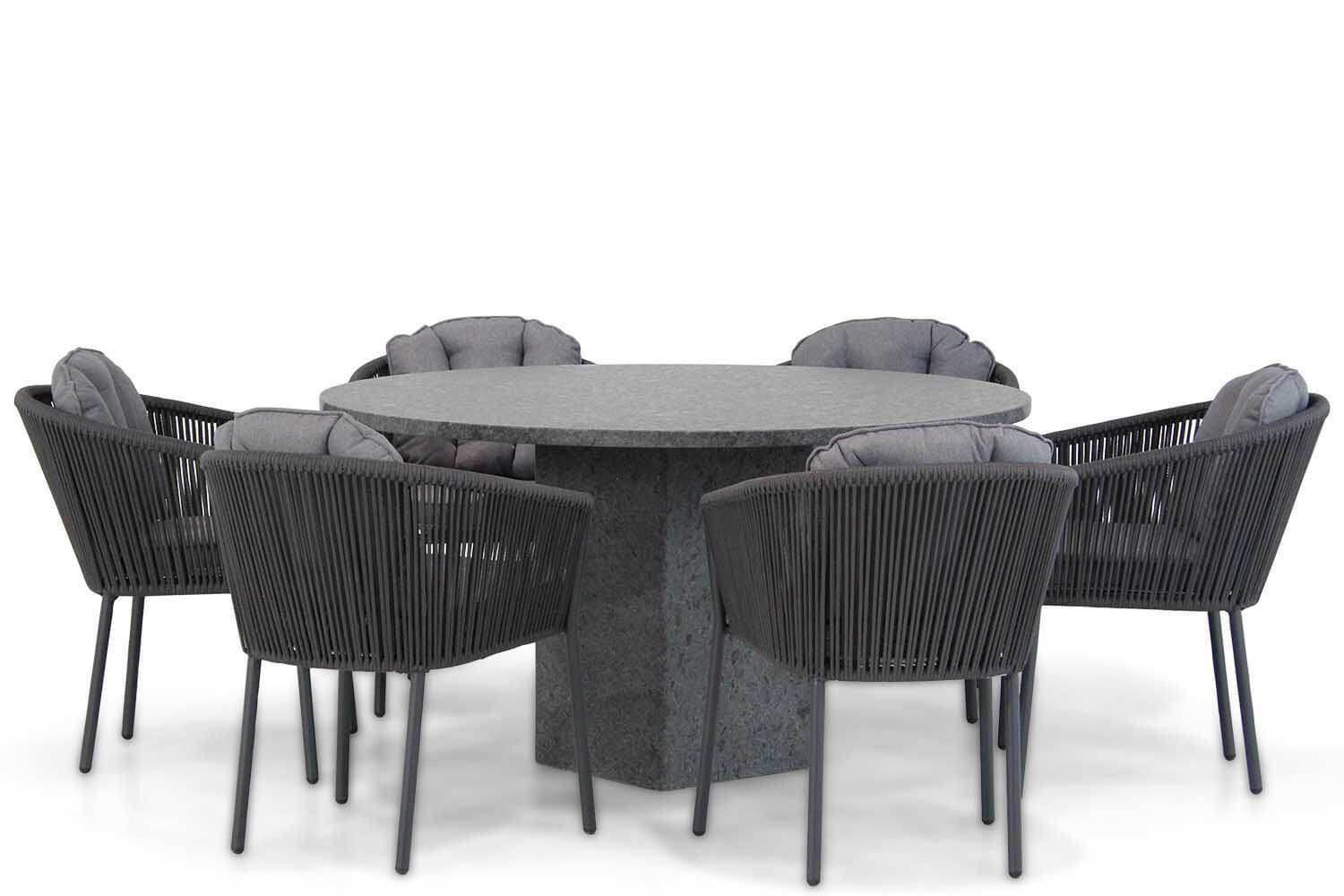 Santika Furniture Santika Novita/Graniet 140 cm rond dining tuinset 7-delig
