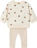 Vertbaudet 2-delige babyset met sweater en broek, ecru, dierenprint, lange mouw, ronde hals, 80% katoen, 20% polyester, maat 74