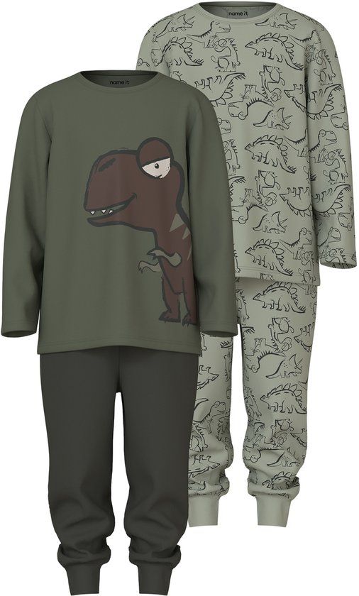 NAME IT Jongens Pyjama Set NMMNIGHTSET 2P AOP NOOS - Dierenprint - Lange Mouw - 95% Katoen - Maat 110/116 - Seagrass
