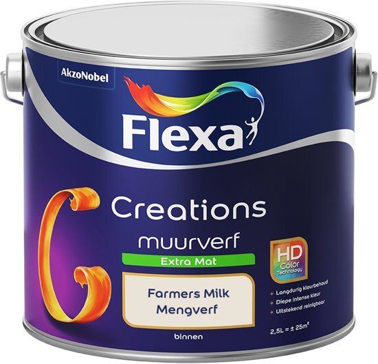 FLEXA Creations - Muurverf Extra Mat - Farmers Milk - Mengkleuren Collectie - 2,5Liter