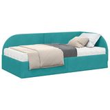 vidaXL Hoekbedframe met Matras en Hoofdeinde, 2-persoons, Turquoise Fluweel