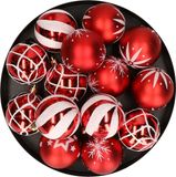 Feeric Christmas boules de Noël décorées - 25x pce - 6 cm - Rouge - plastique