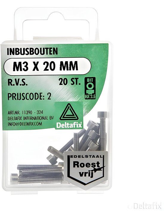 Deltafix Inbusbout M3x20mm RVS 20st
