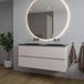 Saniclass Chaci Badkamermeubelset - 120x46x55cm - keramische wastafel zwart - 2 wasbakken - zonder kraangaten - 2 lades - ronde spiegel met verlichting - mat cotton (beige)