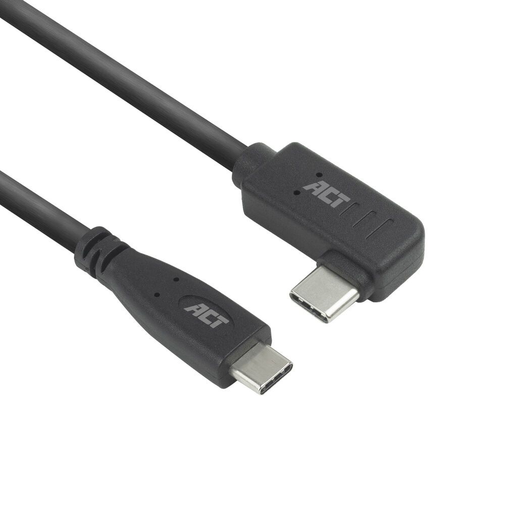 ACT USB 3.2 Gen 2 Type-C Kabel 3m Recht naar Haaks Zwart 60W PD