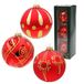 Lauschaer Kerstboomversiering - set van 3 kerstballen in rood glans en mat, mondgeblazen en met de hand gedecoreerd met verschillende motieven, met gouden kroontjes, diameter ca. 8 cm