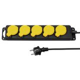 ITENSE 647881 stekkerdoos, waterdicht, 5 stopcontacten, IP44, 16 A, 3680 W, met schakelaar, kabel HO5RN-F 3G1 mm², 0,85 m, kinderbeveiliging, zwart en geel