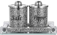 Set de salière et poivrière - Design scintillant - Set de 3 - Verre et laiton
