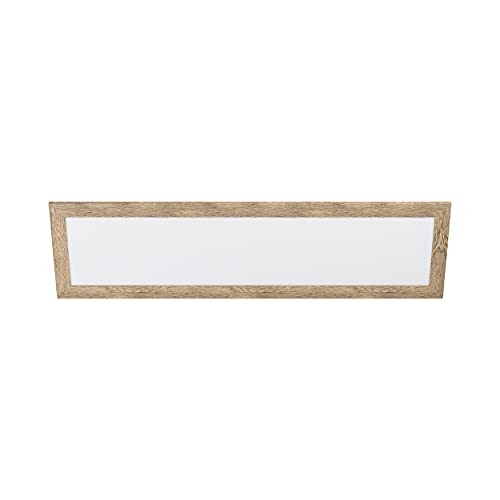 EGLO Ledpaneel Piglionasso met houten decoratieve lijst, plafondlamp hout gevlamd in lichtbruin, keukenlamp, bureaulamp, LED hallamp plafond neutraal wit, L 124,5 cm