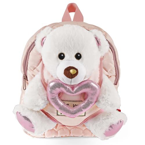 PERLETTI Teddybeer Accessoires Rugzak Meisjes 3 4 5 6 Jaar - Roze Backpack met Hart Kleuterschool met Knuffeldier voor Kinder - Kindertas Kleuter met Knuffelbeer Speelgoed (Rugzak)