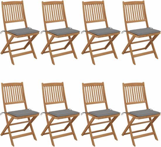 vidaXL Tuinstoelen 8 stuks inclusief kussens massief acaciahout grijs