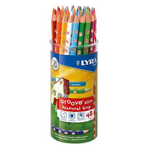 Thomson Groove Slim houten kleurpotloden, 48 stuks in verschillende kleuren met slijper, ideaal voor kinderen en scholen