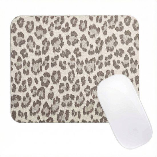 Selencia Sabi Kunstleren Muismat met Panterprint - 20 x 24 cm - Soft Ivory