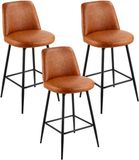 VEVOR Barkruk, 3-Pack, 98 cm Hoog, PU-Leer, Met Rugleuning, Metaal Frame, Bruin