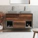 Hudson Reed Hoxton Meuble de lavabo suspendu 120cm Chêne foncé avec étagère ouverte, LED et vasque grise à poser