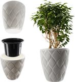 KADAX Bloempot met inzetstuk en handgrepen, plantenbak van kunststof in 5 maten, uv-bestendig, weerbestendig, hoog, met 3D-effect, wit, 39 cm