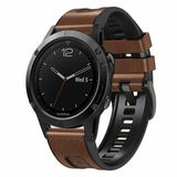 By Qubix - Geschikt voor Garmin bandje - 22mm Quickfit - Leer + Siliconen - Bruin