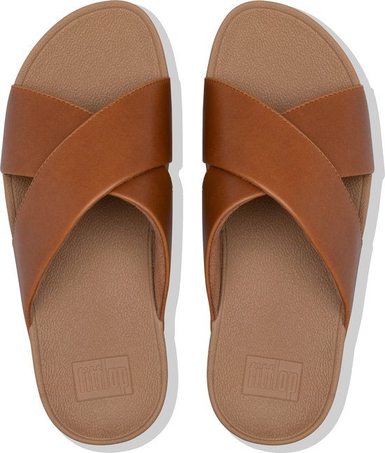 FitFlop Lulu Cross Slide Sandals Leather Women - Light Tan - Size 42 - Beige