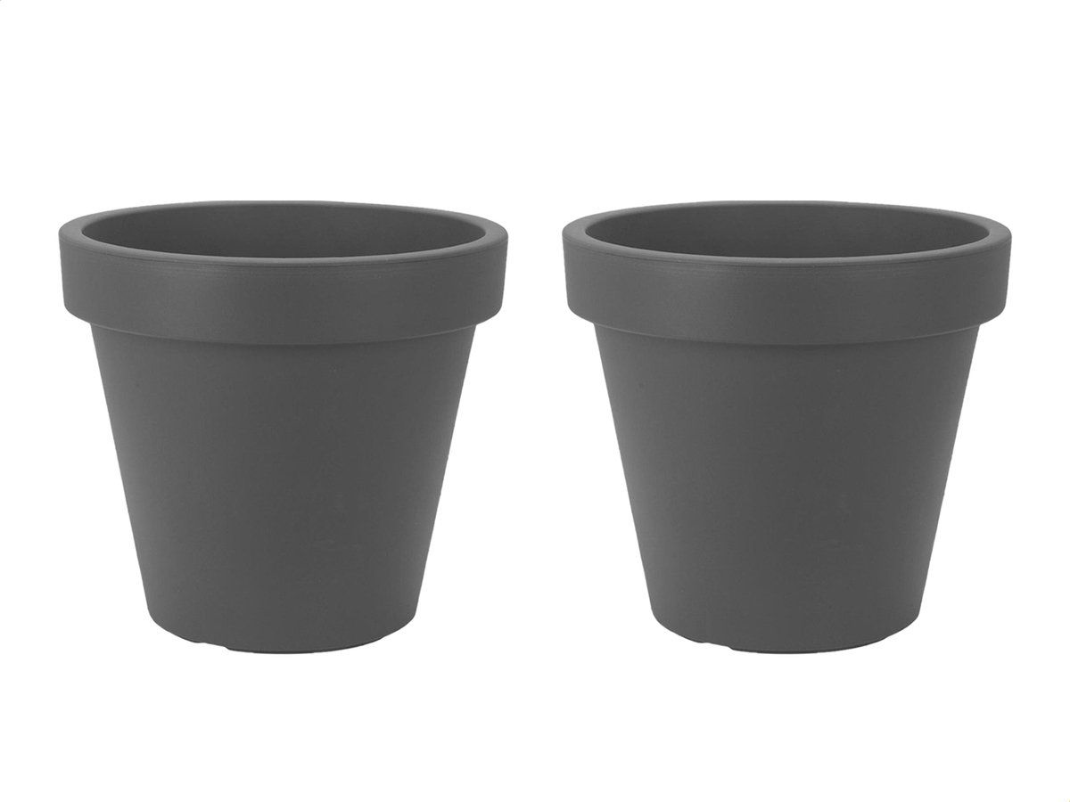 Set van 2 stuks Kunststof Bloempot Antraciet Ø48 cm - Dubbelwandig - Hoogte 43 cm