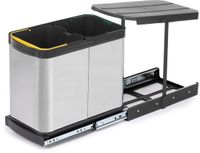 Emuca Recycle Inox 2x12 liter recyclebak voor bodembevestiging en handmatige/automatisch uitschuifbare montage
