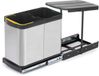 Emuca Recycle Inox 2x12 liter recyclebak voor bodembevestiging en handmatige/automatisch uitschuifbare montage