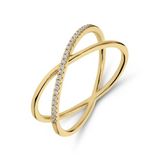 Lucardi Dames Zilveren goldplated ring gekruist met zirkonia