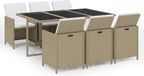 vidaXL 7-delige tuinset met kussens, polyrotan, beige
