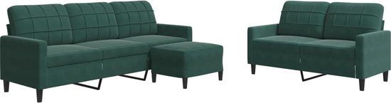 vidaXL 3-delige Loungeset met kussens fluweel donkergroen