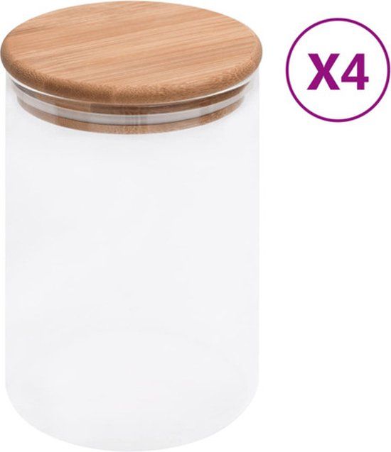 vidaXL Opbergpotten met bamboe deksels - 4 stuks - 800 ml - Glas
