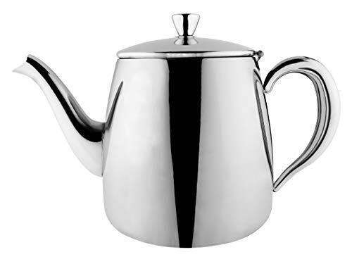 Cafe Ole PT-070 Premium theepot, 18/10 roestvrij staal, druppelvrij uitgieten, holle handgrepen en klapdeksel, zilver