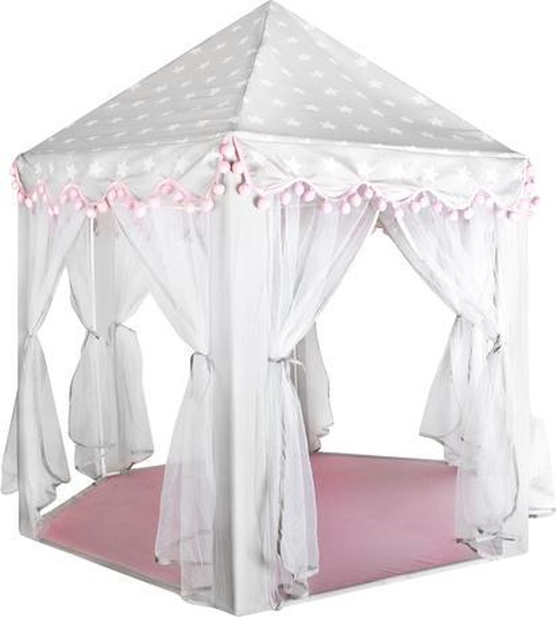 kruzzel Princess Kasteel Huis Paleis 140 x 70 x 70 cm - Kinder Tent tipi voor binnen en buiten huis - Wit met Grijs dak en Sterren