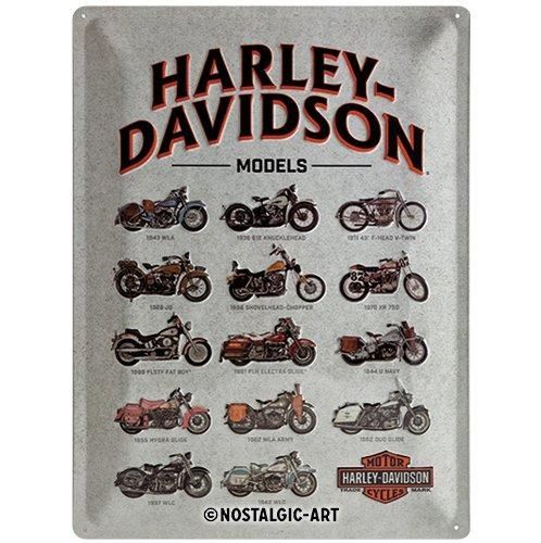 Nostalgic Art Harley-Davidson 14 Models Metalen wandbord in reliëf 30x40 cm - multi