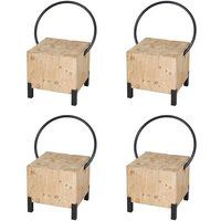 HWC Set van 4 eetkamerstoelen, bezoekersstoel kruk, industrieel metaal massief hout MVG-gecertificeerd, naturel