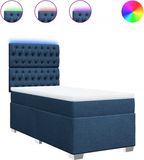 vidaXL Boxspring met matras stof blauw 90x190 cm