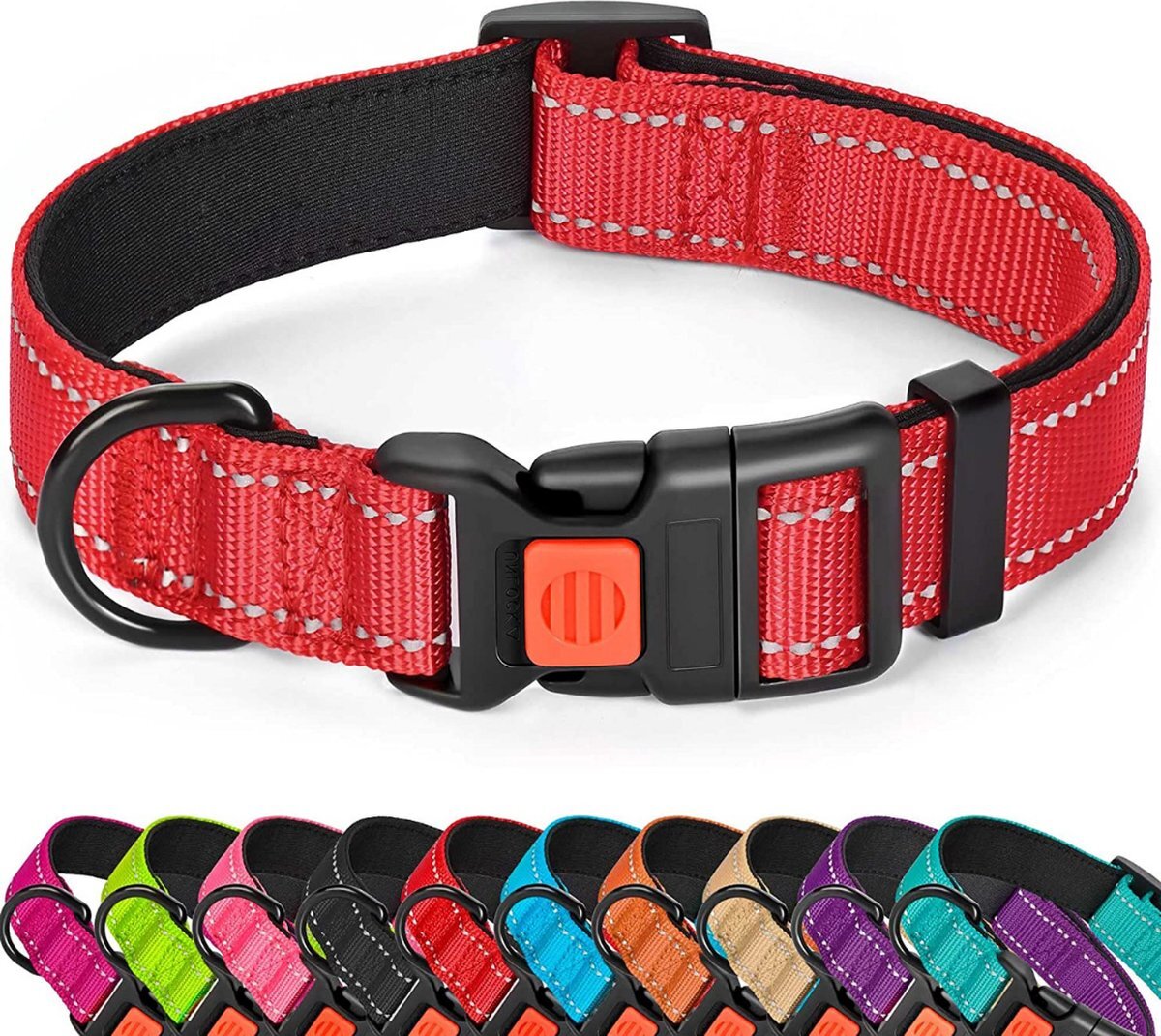 Sharon B Halsband hond - reflecterend - rood - maat XL - oersterk - waterdicht - hondenhalsband - met veiligheidssluiting - geschikt voor iedere hondenriem - voor hele grote honden