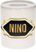 Bellatio Decorations Shoppartners Bv Spaarpot met voornaam Nino - wit - met goud/zwart embleem - 8 x 9 cm - keramiek - met afsluitdop - cadeau verjaardag