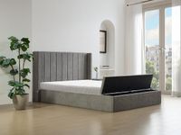 Vente-unique Lit avec rangement tissu gris 140 x 190 cm